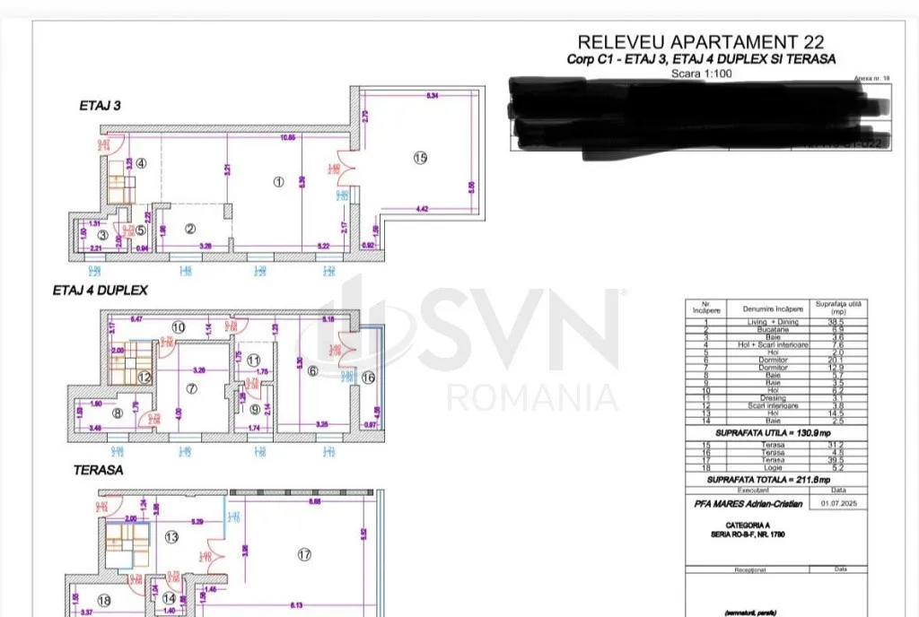 Apartament 4 Camere tip triplex Terase 70mp