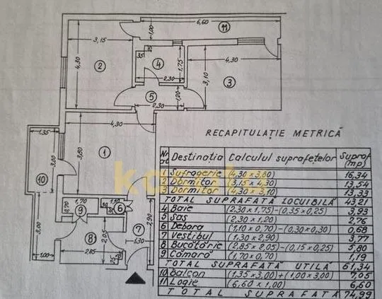 Barbu Vacarescu apartament 3 camere 75mp 2 balcoane Fara risc