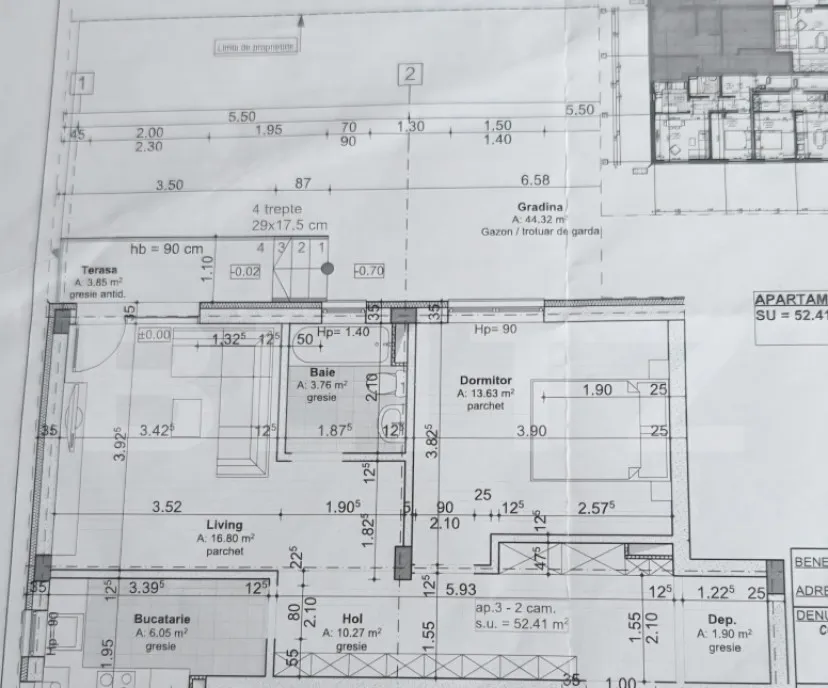 Apartament 2 camere 52 mp graa 44 mp parcare zona