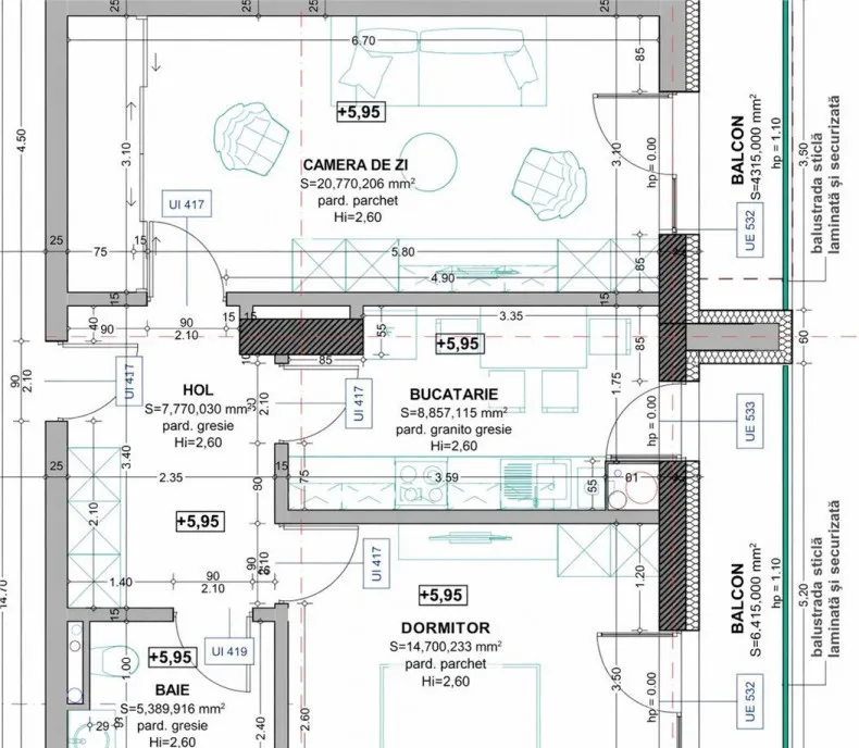 Apartament 2 camere Skyline City 57 mp utili 2 balcoane